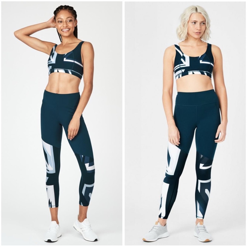RARE- Sweaty Betty Beetle Blue Union Jack 2 Piece Set sz L